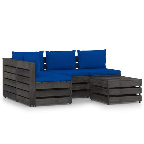 vidaXL 5-tlg. Garten-Lounge-Set mit Kissen Grau Impr&auml;gniertes Holz