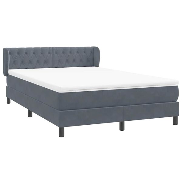 vidaXL Boxspringbett mit Matratze Dunkelgrau 140x220 cm Samt