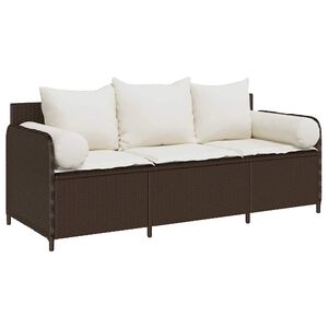 vidaXL Gartensofa mit Kissen 3-Sitzer Braun Poly Rattan