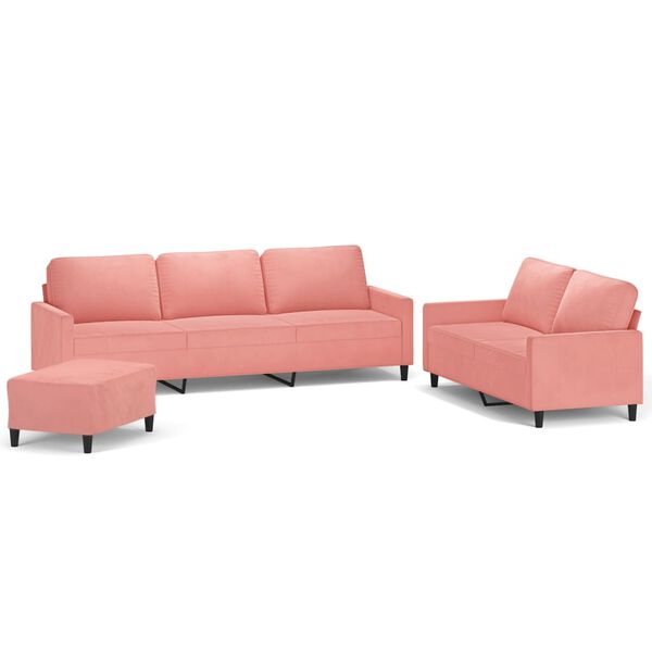 vidaXL 3-tlg. Sofagarnitur mit Kissen Rosa Samt
