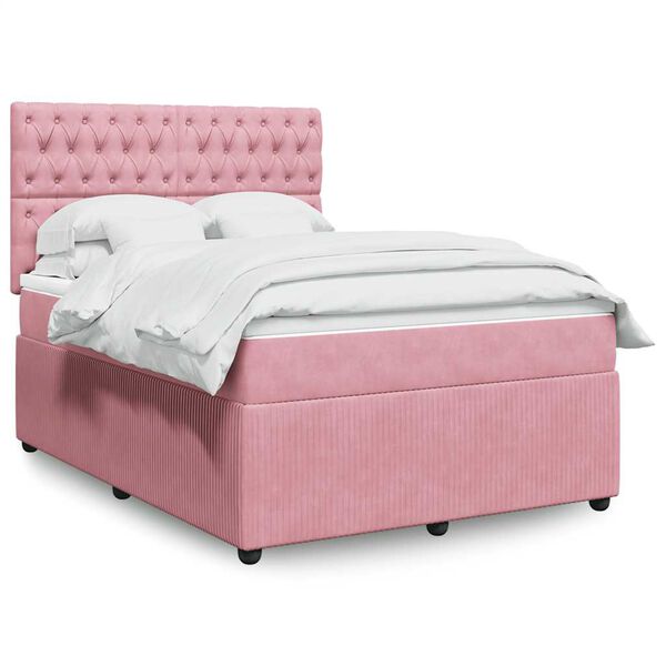 vidaXL Boxspringbett mit Matratze Rosa 140x200 cm Samt