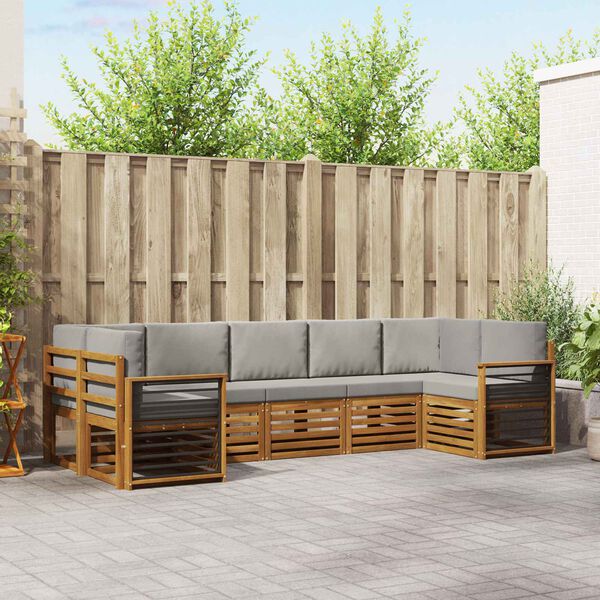 vidaXL Ecksofa Set 7 pcs Nat&uuml;rlich und Hellgrau Massivholz Akazie