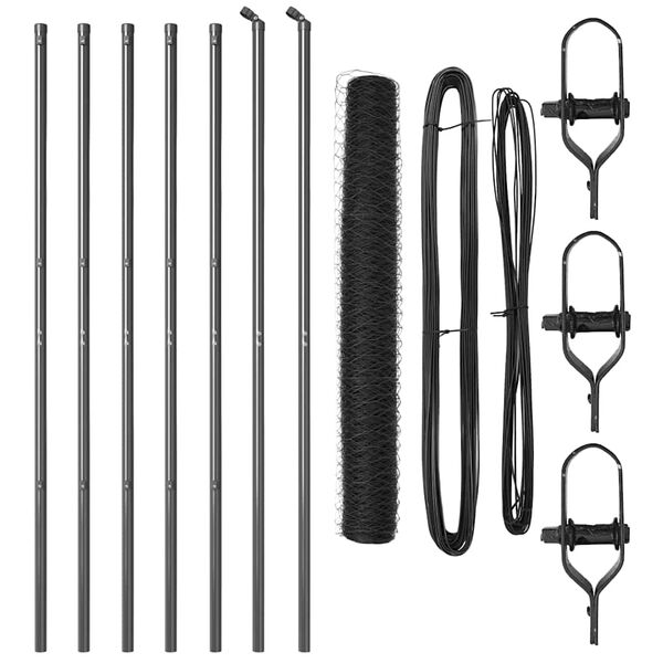 vidaXL Zaunpfosten Grau 10 x 1,2 m (50 mm Maschen) Stahl und PVC