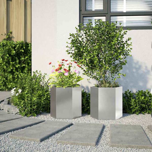 vidaXL Garten-Pflanzgef&auml;&szlig;e 2 Stk.Sechseckig 46x40x45 cm Edelstahl