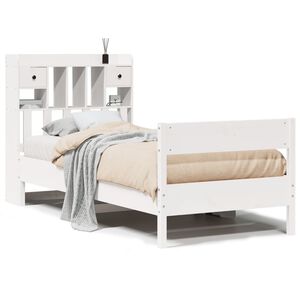 vidaXL Massivholzbett mit Regal ohne Matratze Wei&szlig; 75x190 cm Kiefer