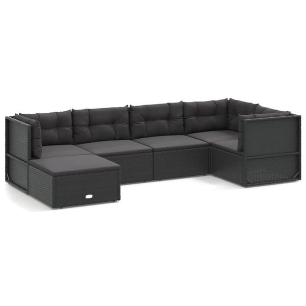 vidaXL 6-tlg. Garten-Lounge-Set mit Kissen Schwarz Poly Rattan