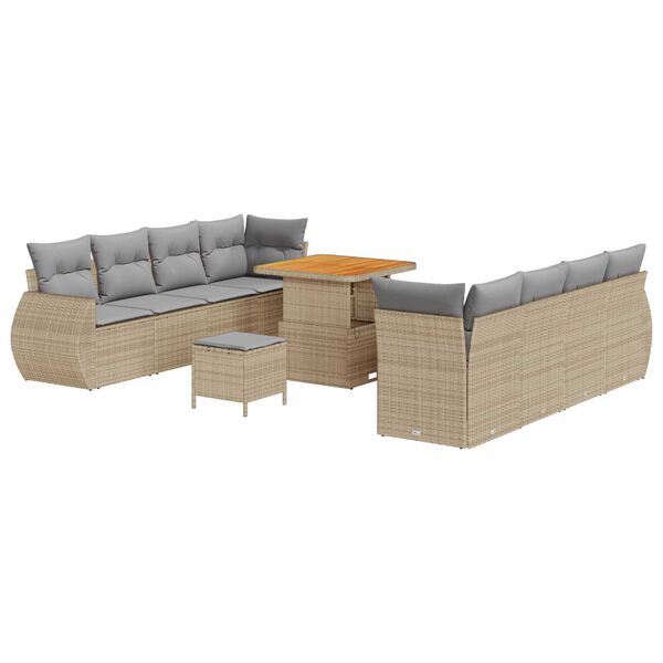 vidaXL Gartensofa-set mit Kissen mit Speicher 11 pcs Beige Poly-Rattan