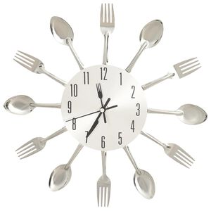 vidaXL Wanduhr mit L&ouml;ffel und Gabel Design Silbern 31 cm Aluminium
