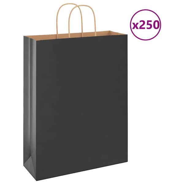 vidaXL Papiertragetaschen 250 Stk. mit Henkeln Schwarz 32x12x42 cm