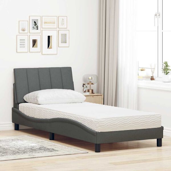 vidaXL Bett mit Matratze "Hanko" Dunkelgrau 90x190 cm Stoff