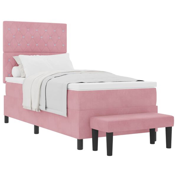 vidaXL Boxspringbett mit Matratze mit Kopfteil Rosa 90 x 200 cm Samt