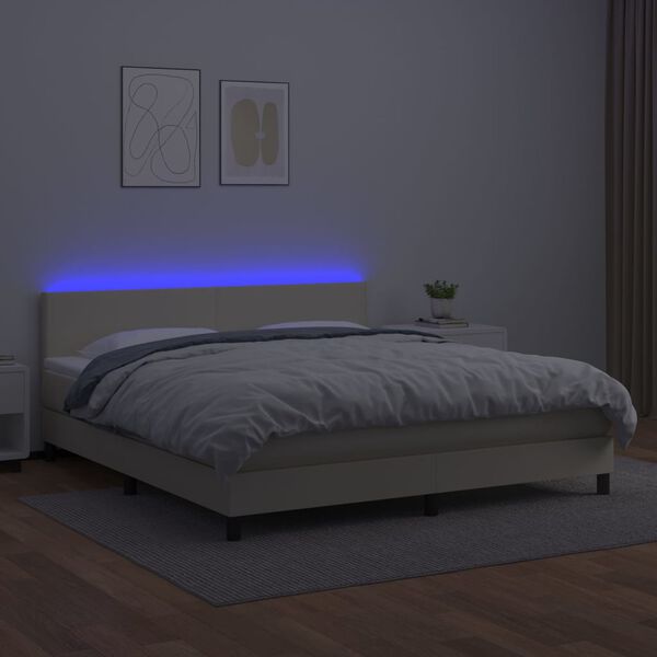 vidaXL Boxspringbett mit Matratze & LED Creme 180x200 cm Kunstleder
