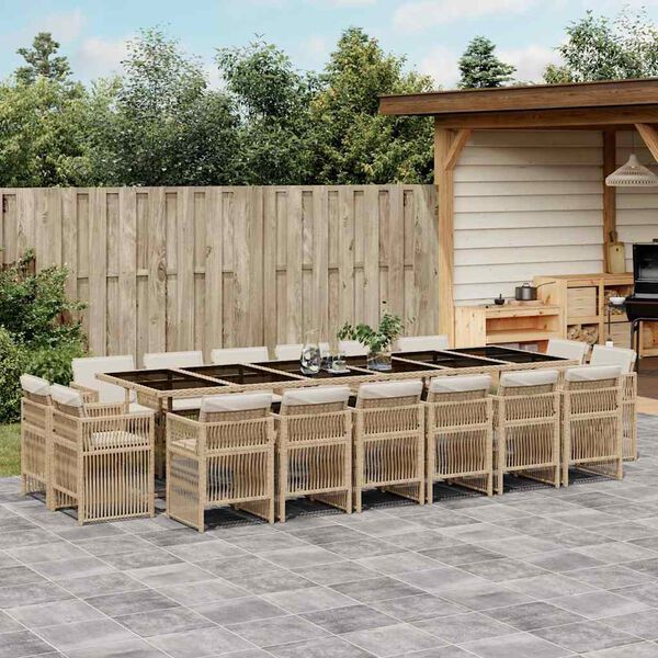 vidaXL 17-tlg. Garten-Essgruppe mit Kissen Beige Poly Rattan