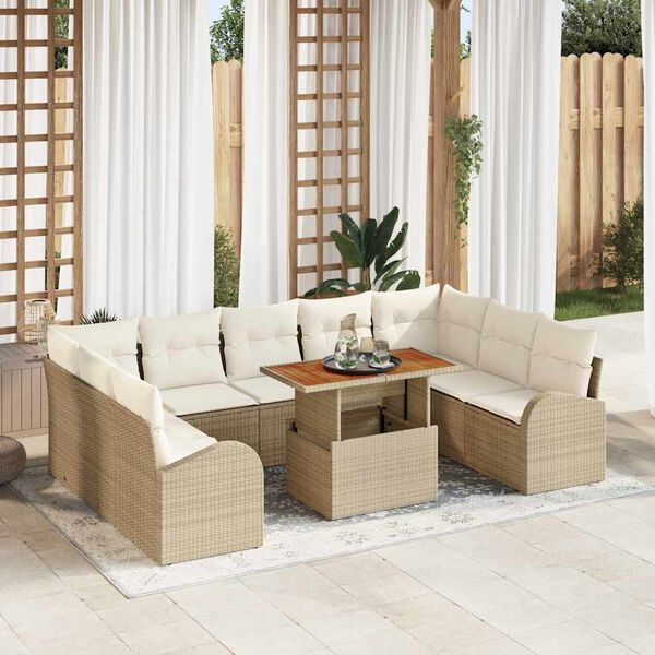 vidaXL Garten-Sofa-Set mit Kissen 10 pcs Beige und Creme