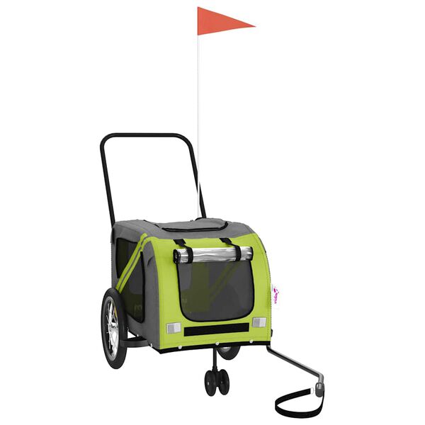 vidaXL Fahrradanhänger Hunde Grün und Grau Oxford-Gewebe und Eisen