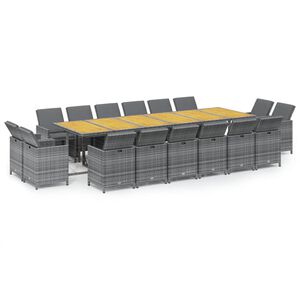 vidaXL 17-tlg. Garten-Essgruppe mit Kissen Poly Rattan Grau