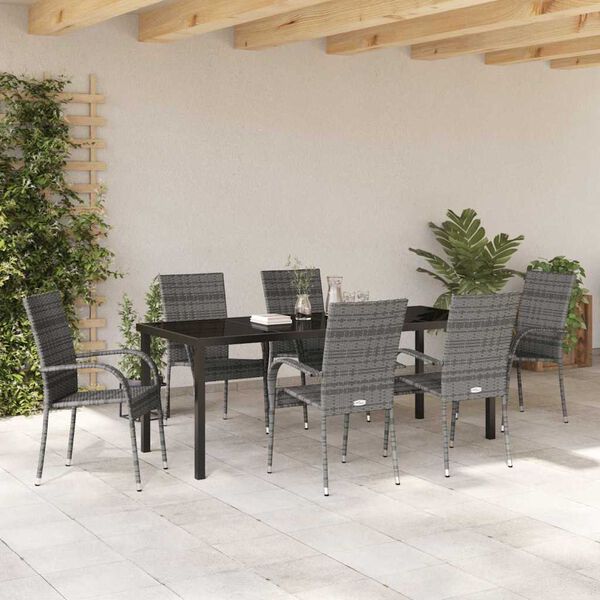 vidaXL Garten Essgruppe 7 pcs Grau Pulverbeschichteter Stahl