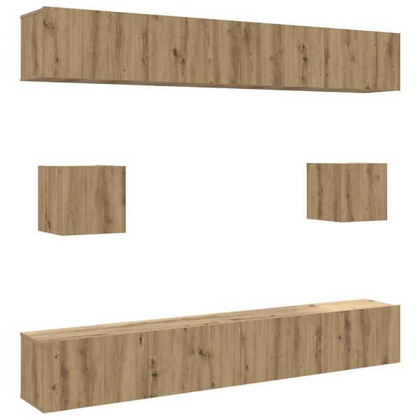 vidaXL 6-tlg. TV-Schrank-Set Wandmontage Artisan-Eiche Holzwerkstoff