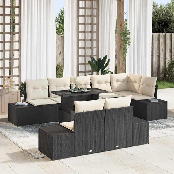 vidaXL Garten-Sofa-Set mit Speicher 9 pcs Schwarz Poly Rattan