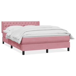 vidaXL Boxspringbett mit Matratze Rosa 140x210 cm Samt