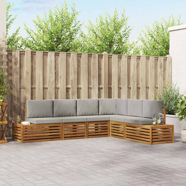 vidaXL Sofagarnituren mit Kissen 6 St&uuml;ck Nat&uuml;rlich und Hellgrau