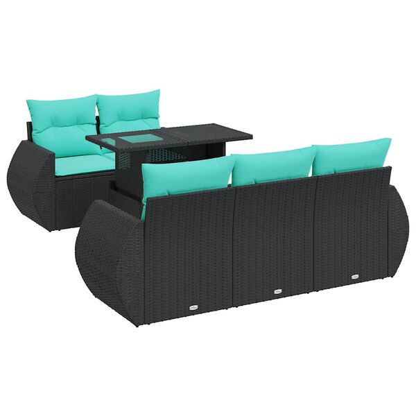 vidaXL 6-tlg. Garten-Sofagarnitur mit Kissen Schwarz Poly Rattan