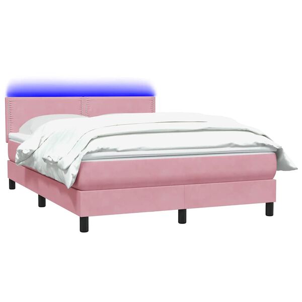 vidaXL Boxspringbett mit Matratze & LED Rosa 140x210 cm Samt