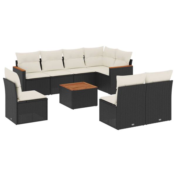 vidaXL 9-tlg. Garten-Sofagarnitur mit Kissen Schwarz Poly Rattan