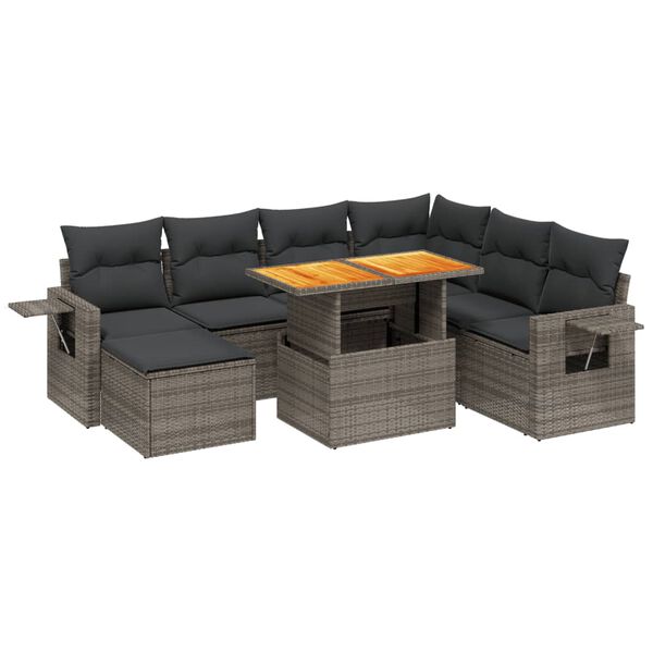vidaXL 8-tlg. Garten-Sofagarnitur mit Kissen Grau Poly Rattan