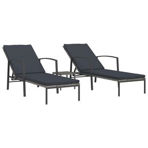vidaXL Sonnenliegen 2 Stk. mit Tisch Poly Rattan Grau