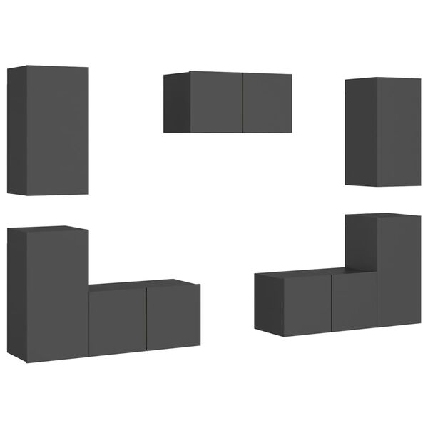 vidaXL 7-tlg. TV-Schrank-Set Grau Holzwerkstoff