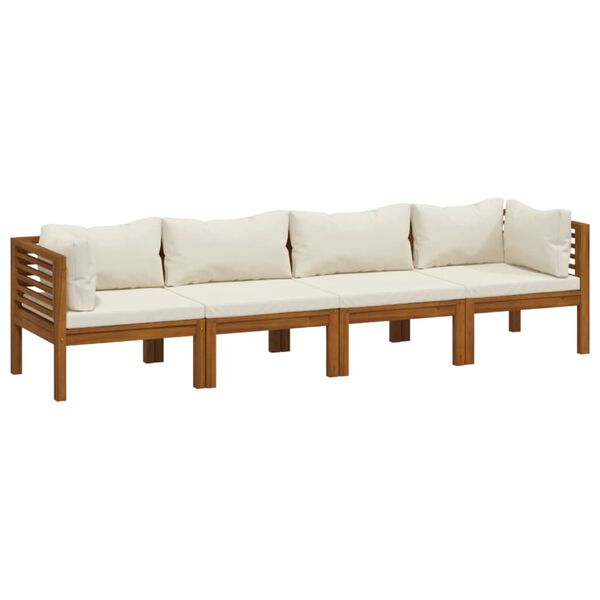 vidaXL 4-Sitzer-Gartensofa mit Creme Kissen Massivholz Akazie