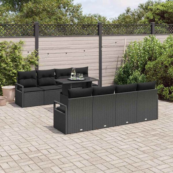 vidaXL Gartensofa-set mit Kissen 9 pcs Schwarz Poly Rattan