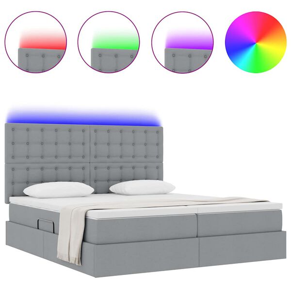 vidaXL Bett mit LED-Lichtleisten Hellgrau 180 x 200 cm Stoff