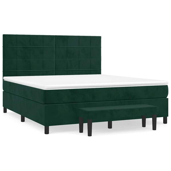 vidaXL Boxspringbett mit Matratze Dunkelgr&uuml;n 160x200 cm Samt