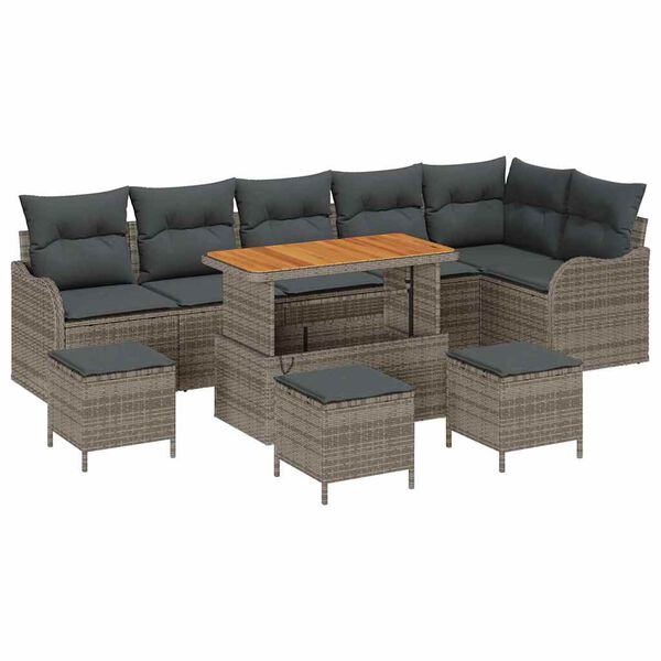 vidaXL Garten-Sofa-Set mit Kissen mit Speicher mit Kissen 10 pcs Grau