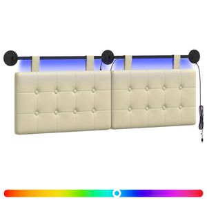 vidaXL H&auml;ngendes Kopfteil Mit LED Licht Creme Kunstleder