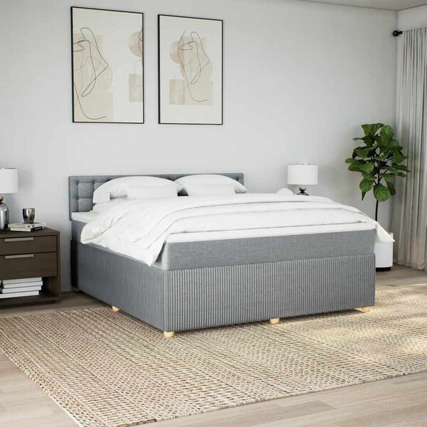 vidaXL Boxspringbett mit Matratze Hellgrau 180x200 cm Stoff