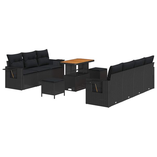 vidaXL Gartensofa-set mit Kissen 10 pcs Schwarz Poly-Rattan