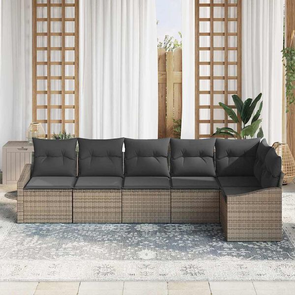 vidaXL Gartensofa-set mit Kissen mit Speicher 6 pcs Grau Poly-Rattan