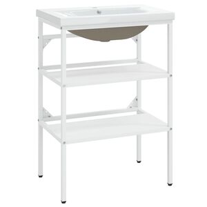 vidaXL Badezimmer-Waschtischgestell mit Waschbecken Wei&szlig; Eisen