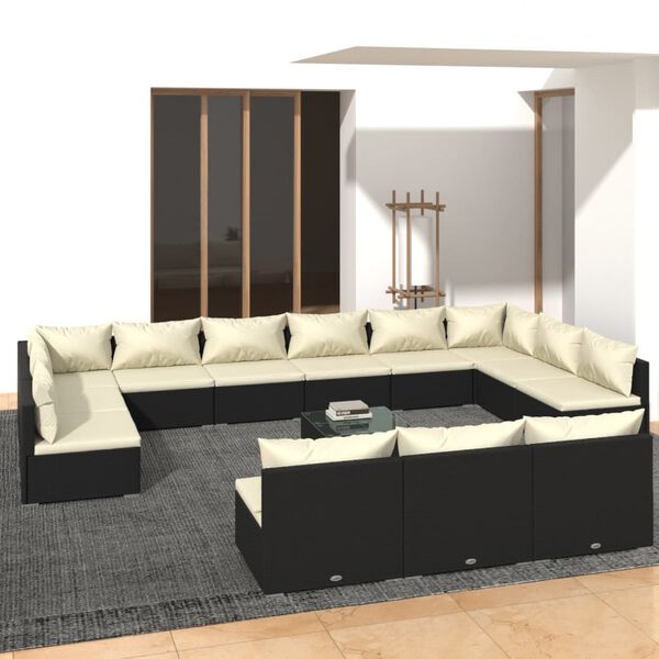 vidaXL 14-tlg. Garten-Lounge-Set mit Kissen Schwarz Poly Rattan