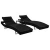 vidaXL Sonnenliegen 2 Stk. mit Tisch Poly Rattan und Textilene Schwarz