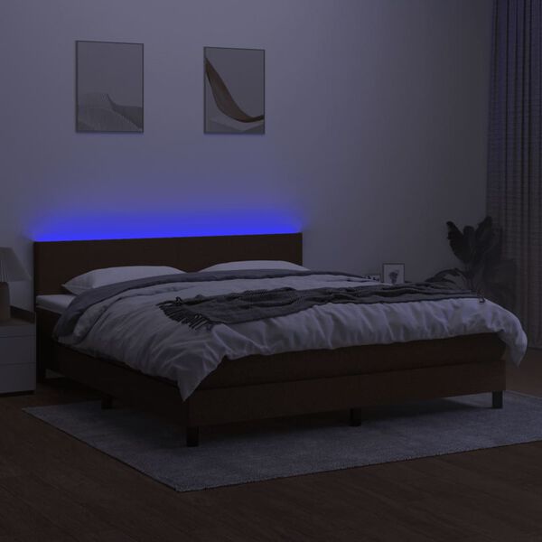 vidaXL Boxspringbett mit Matratze & LED Dunkelbraun 160x200 cm Stoff