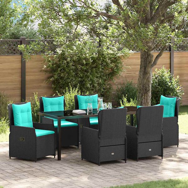 vidaXL Garten Essgruppe 7 pcs Schwarz Poly Rattan