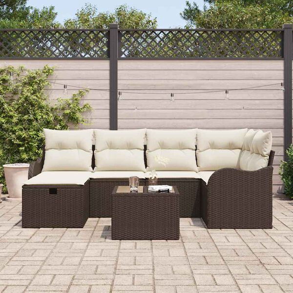 vidaXL Garten-Sofa-Set mit Kissen mit Speicher 7 pcs Braun Poly Rattan