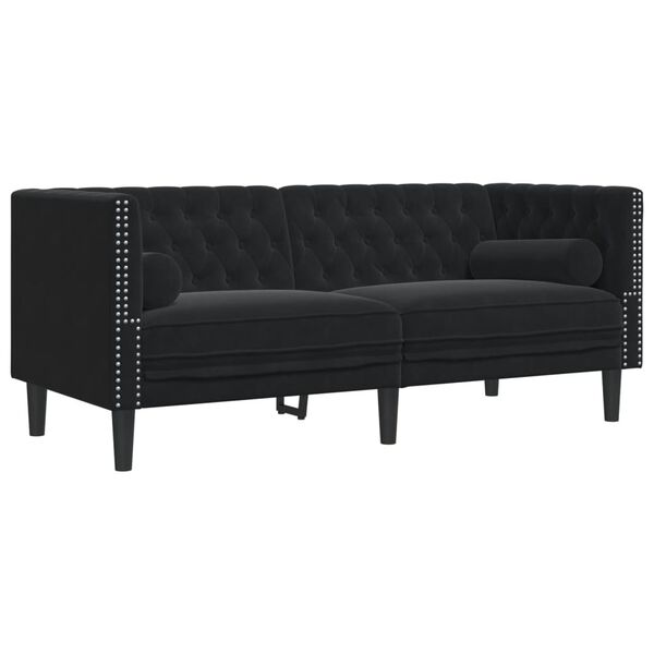 vidaXL Chesterfield-Sofa mit Nackenrollen 2-Sitzer Schwarz Samt