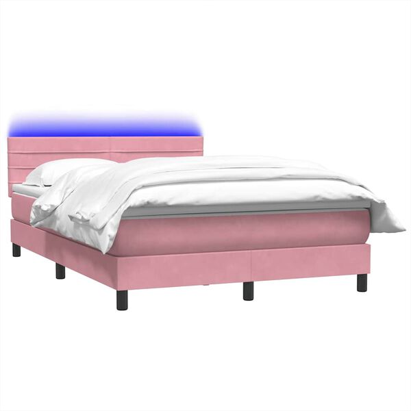 vidaXL Boxspringbett mit Matratze & LED Rosa 160x210 cm Samt