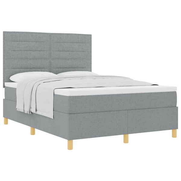 vidaXL Boxspringbett mit Matratze Hellgrau 140 x 190 cm Stoff