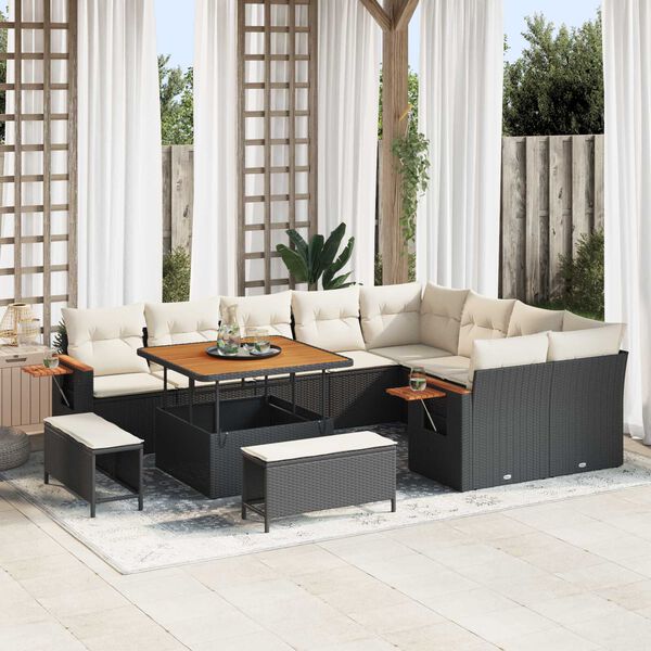 vidaXL Garten-Sofa-Set mit Kissen 12 pcs Schwarz und Creme